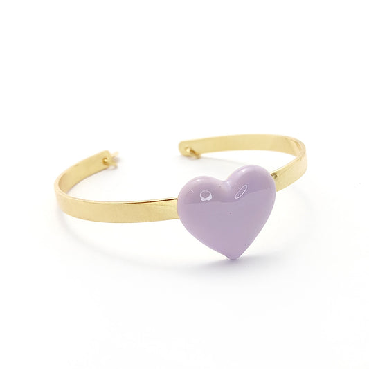 Pulseira bracelete dourada coração resina lilás